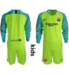 Barcelona Blank Shiny Green Goalkeeper Long Sleeves Kid Soccer Club Jersey