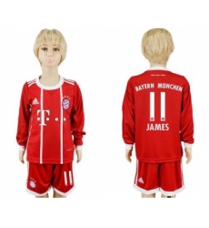 Bayern Munchen #11 James Home Long Sleeves Kid Soccer Club Jersey