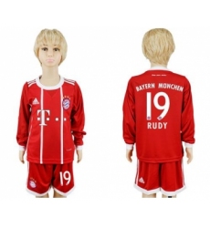 Bayern Munchen #19 Rudy Home Long Sleeves Kid Soccer Club Jersey