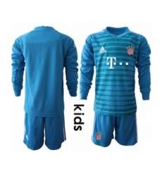 Bayern Munchen Blank Blue Goalkeeper Long Sleeves Kid Soccer Club Jersey