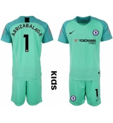 Chelsea #1 Arrizabalaga Green Goalkeeper Kid Soccer Club Jersey