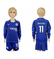 Chelsea #11 Drogba Home Long Sleeves Kid Soccer Club Jersey