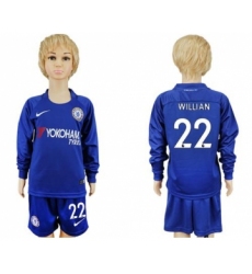 Chelsea #22 Willian Home Long Sleeves Kid Soccer Club Jersey