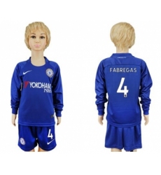 Chelsea #4 Fabregas Home Long Sleeves Kid Soccer Club Jersey