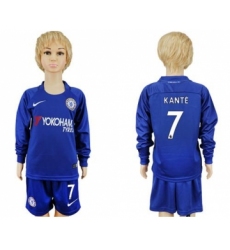 Chelsea #7 Kante Home Long Sleeves Kid Soccer Club Jersey