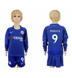 Chelsea #9 Morata Home Long Sleeves Kid Soccer Club Jersey