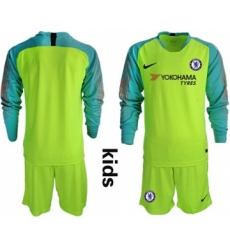 Chelsea Blank Shiny Green Goalkeeper Long Sleeves Kid Soccer Club Jersey