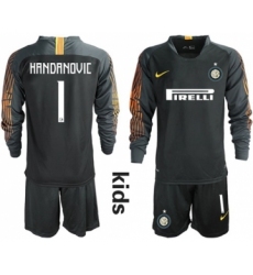Inter Milan #1 Handanovic Black Goalkeeper Long Sleeves Kid Soccer Club Jersey