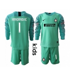 Inter Milan #1 Handanovic Green Goalkeeper Long Sleeves Kid Soccer Club Jersey