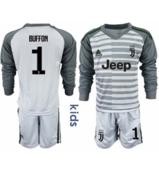 Juventus #1 Buffon Grey Goalkeeper Long Sleeves Kid Soccer Club Jersey