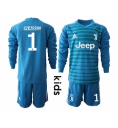 Juventus #1 Szczesny Blue Goalkeeper Long Sleeves Kid Soccer Club Jersey