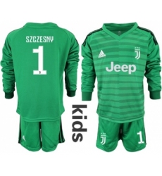 Juventus #1 Szczesny Green Goalkeeper Long Sleeves Kid Soccer Club Jersey