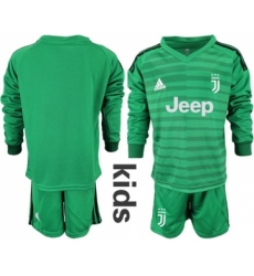 Juventus Blank Green Goalkeeper Long Sleeves Kid Soccer Club Jersey