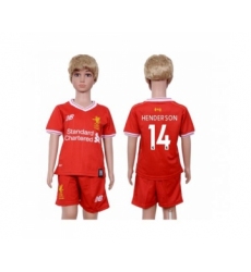 Liverpool #14 Henderson Red Home Kid Soccer Club Jersey