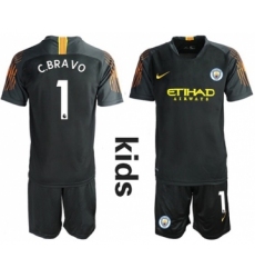 Manchester City #1 C.Bravo Black Goalkeeper Kid Soccer Club Jersey