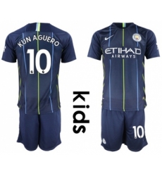 Manchester City #10 Kun Aguero Away Kid Soccer Club Jersey
