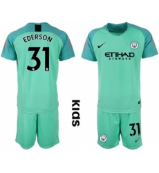 Manchester City #31 Ederson Green Goalkeeper Kid Soccer Club Jersey