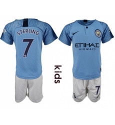 Manchester City #7 Sterling Home Kid Soccer Club Jersey