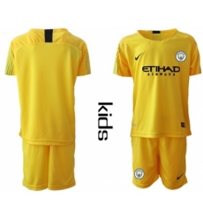 Manchester City Blank Yellow Goalkeeper Kid Soccer Club Jersey