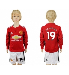 Manchester United #19 Rashford Home Long Sleeves Kid Soccer Club Jersey