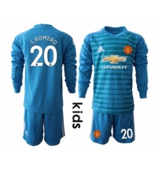 Manchester United #20 S.Romero Blue Goalkeeper Long Sleeves Kid Soccer Club Jersey