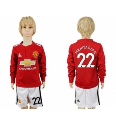 Manchester United #22 Mkhitaryan Home Long Sleeves Kid Soccer Club Jersey