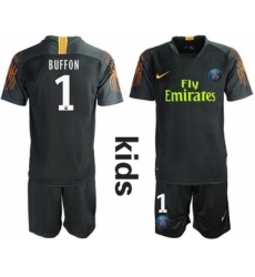 Paris Saint Germain #1 Buffon Black Goalkeeper Kid Soccer Club Jersey