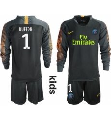 Paris Saint Germain #1 Buffon Black Goalkeeper Long Sleeves Kid Soccer Club Jersey