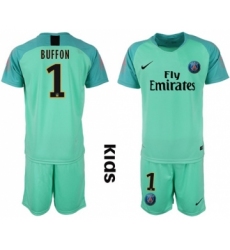 Paris Saint Germain #1 Buffon Green Goalkeeper Kid Soccer Club Jersey