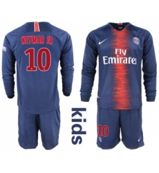 Paris Saint-Germain #10 Neymar Jr Home Long Sleeves Kid Soccer Club Jersey