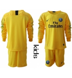 Paris Saint Germain Blank Yellow Goalkeeper Long Sleeves Kid Soccer Club Jersey