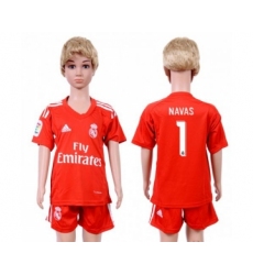 Real Madrid #1 Navas Red Goalkeeper Kid Soccer Club Jersey