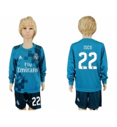 Real Madrid #22 Isco Sec Away Long Sleeves Kid Soccer Club Jersey