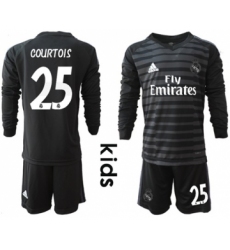 Real Madrid #25 Courtois Black Goalkeeper Long Sleeves Kid Soccer Club Jersey