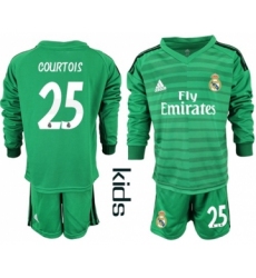 Real Madrid #25 Courtois Green Goalkeeper Long Sleeves Kid Soccer Club Jersey