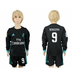 Real Madrid #9 Benzema Away Long Sleeves Kid Soccer Club Jersey