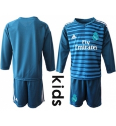 Real Madrid Blank Blue Goalkeeper Long Sleeves Kid Soccer Club Jersey
