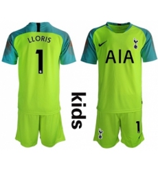 Tottenham Hotspur #1 Lloris Shiny Green Goalkeeper Kid Soccer Club Jersey