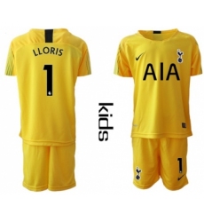 Tottenham Hotspur #1 Lloris Yellow Goalkeeper Kid Soccer Club Jersey