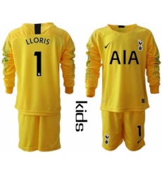 Tottenham Hotspur #1 Lloris Yellow Goalkeeper Long Sleeves Kid Soccer Club Jersey