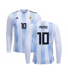 Argentina #10 Messi Home Long Sleeves Kid Soccer Country Jersey