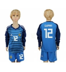 Argentina #12 Guzman Blue Long Sleeves Goalkeeper Kid Soccer Country Jersey