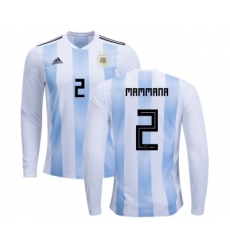 Argentina #2 Mammana Home Long Sleeves Kid Soccer Country Jersey