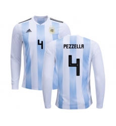 Argentina #4 Pezzella Home Long Sleeves Kid Soccer Country Jersey