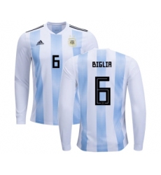 Argentina #6 Biglia Home Long Sleeves Kid Soccer Country Jersey