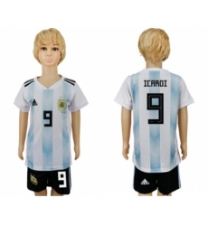 Argentina #9 Icardi Home Kid Soccer Country Jersey