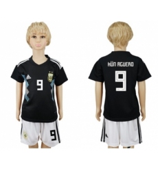 Argentina #9 Kun Aguero Away Kid Soccer Country Jersey