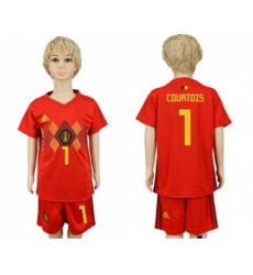 Belgium #1 Courtois Red Home Kid Soccer Country Jersey