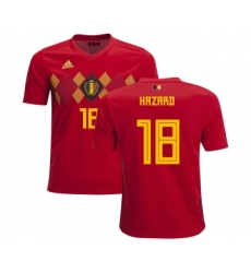 Belgium #18 Hazard Home Kid Soccer Country Jersey