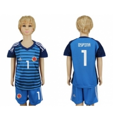 Colombia #1 Ospina Blue Goalkeeper Kid Soccer Country Jersey